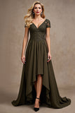 Olive Satin Asymmetrical High Low Mother of the Bride Dress