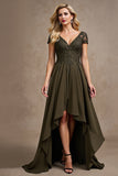 Olive Satin Asymmetrical High Low Mother of the Bride Dress