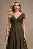 Olive Satin Asymmetrical High Low Mother of the Bride Dress