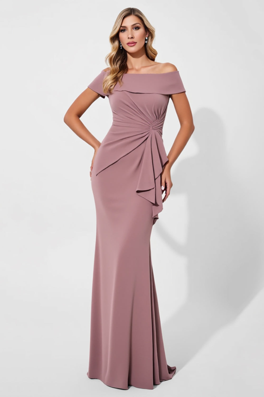 Vintage Mauve Mermaid Satin Long Mother of the Bride Dress with Sash