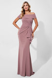 Vintage Mauve Mermaid Satin Long Mother of the Bride Dress with Sash
