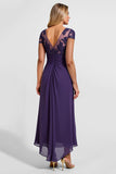 Sparkly Purple Chiffon Long Mother of the Bride Dress with Lace