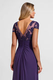 Sparkly Purple Chiffon Long Mother of the Bride Dress with Lace