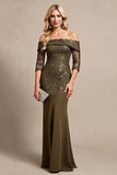 Olive Mermaid Off the Shoulder Long Mother of the Bride Dress