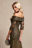 Olive Mermaid Off the Shoulder Long Mother of the Bride Dress