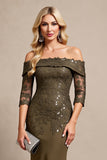Olive Mermaid Off the Shoulder Long Mother of the Bride Dress