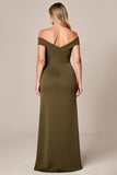 Off The Shoulder Olive Long Plus Size Mother Of The Bride Dress With Slit