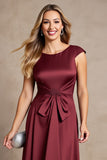 Burgundy A Line Ruched Asymmetrical Mother Of The Bride Dress