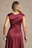 Burgundy A Line Ruched Asymmetrical Mother Of The Bride Dress