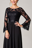 Black High Low Lace Applique Mother of the Bride Dress with Long Sleeves