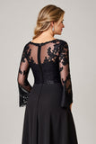 Black High Low Lace Applique Mother of the Bride Dress with Long Sleeves