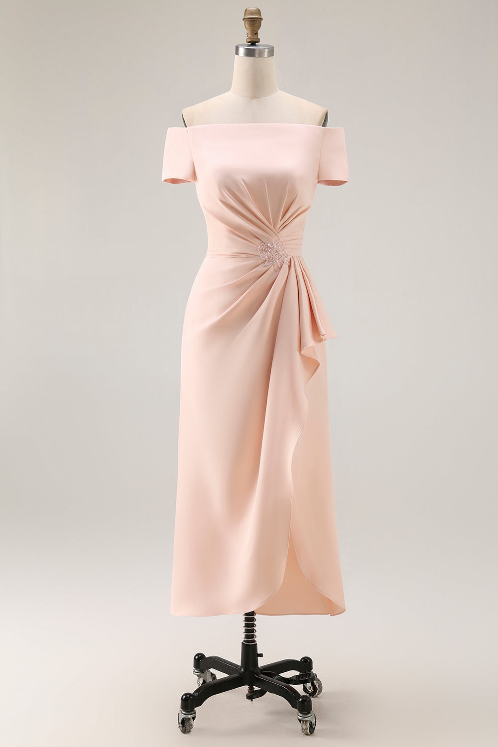 ZAPAKA Women Apricot Mother Of The Bride Dress Off The Shoulder Ruched Sheath Satin Wedding Guest Dress with Ruffle Slit ZAPAKA UK ZAPAKA Women Apricot Mother Of The Bride Dress Off The Shoulder Ruched Sheath Satin Wedding Guest Dress with Ruffle Slit ZAPAKA UK