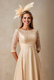 Chiffon A Line Applique Champagne Mother of the Bride Dress with 3/4 Sleeves