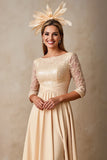 Chiffon A Line Applique Champagne Mother of the Bride Dress with 3/4 Sleeves