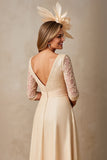 Chiffon A Line Applique Champagne Mother of the Bride Dress with 3/4 Sleeves