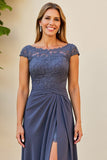 Twilight Ruched Lace Applique Mother of the Bride Dress with Slit