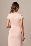 Ruched Satin Sheath Apricot Mother of the Bride Dress with Slit