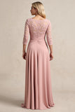 Blush High Low Chiffon Ruched Mother of the Bride Dress with Lace Appliques