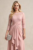 Blush High Low Chiffon Ruched Mother of the Bride Dress with Lace Appliques