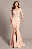 Mermaid Blush Applique Mother of the Bride Dress with Slit