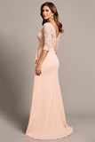 Mermaid Blush Applique Mother of the Bride Dress with Slit