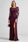 Grape Lace Applique Sheath Mother of the Bride Dress with Slit