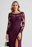 Grape Lace Applique Sheath Mother of the Bride Dress with Slit