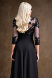 Black Satin A Line Mother of the Bride Dress with Lace Appliques