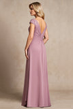 Vintage Mauve Chiffon A Line Applique Mother of the Bride Dress
