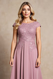 Vintage Mauve Chiffon A Line Applique Mother of the Bride Dress