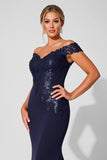 Off the Shoulder Mermaid Navy Mother of the Bride Dress with Appliques