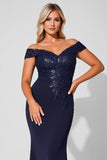 Off the Shoulder Mermaid Navy Mother of the Bride Dress with Appliques