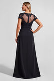 Black A Line Chiffon Applique Mother of the Bride Dress with Slit