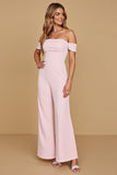 Off The Shoulder Pink Chiffon Bridesmaid Jumpsuit