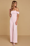 Off The Shoulder Pink Chiffon Bridesmaid Jumpsuit