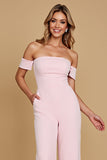 Off The Shoulder Pink Chiffon Bridesmaid Jumpsuit