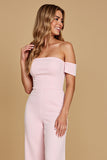 Off The Shoulder Pink Chiffon Bridesmaid Jumpsuit