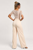 Apricot V-Neck Chiffon Lace Bridesmaid Jumpsuit