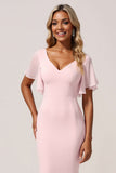 Mermaid Chiffon V-Neck Pink Bridesmaid Dress