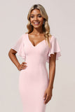 Mermaid Chiffon V-Neck Pink Bridesmaid Dress