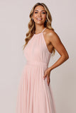 Halter Candy Pink A Line Sleeveless Bridesmaid Dress