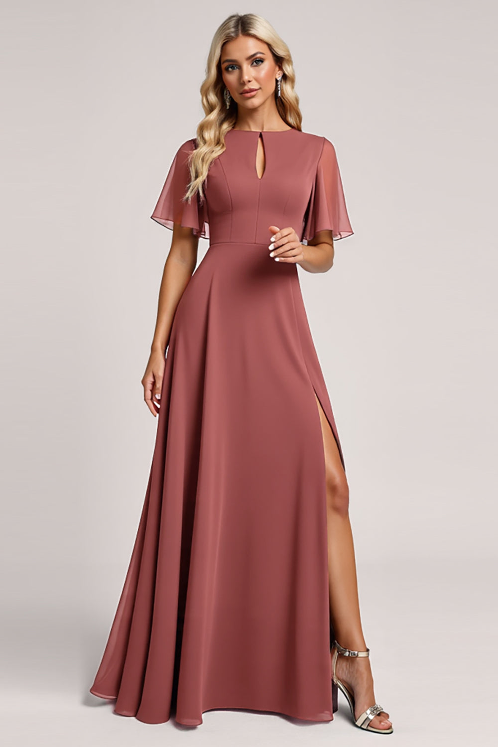 Vintage Mauve A Line Chiffon Bridesmaid Dress