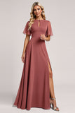 Vintage Mauve A Line Chiffon Bridesmaid Dress