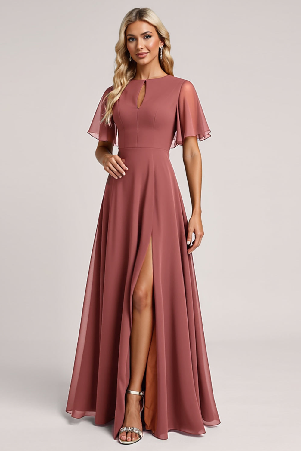 Vintage Mauve A Line Chiffon Bridesmaid Dress