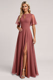 Vintage Mauve A Line Chiffon Bridesmaid Dress