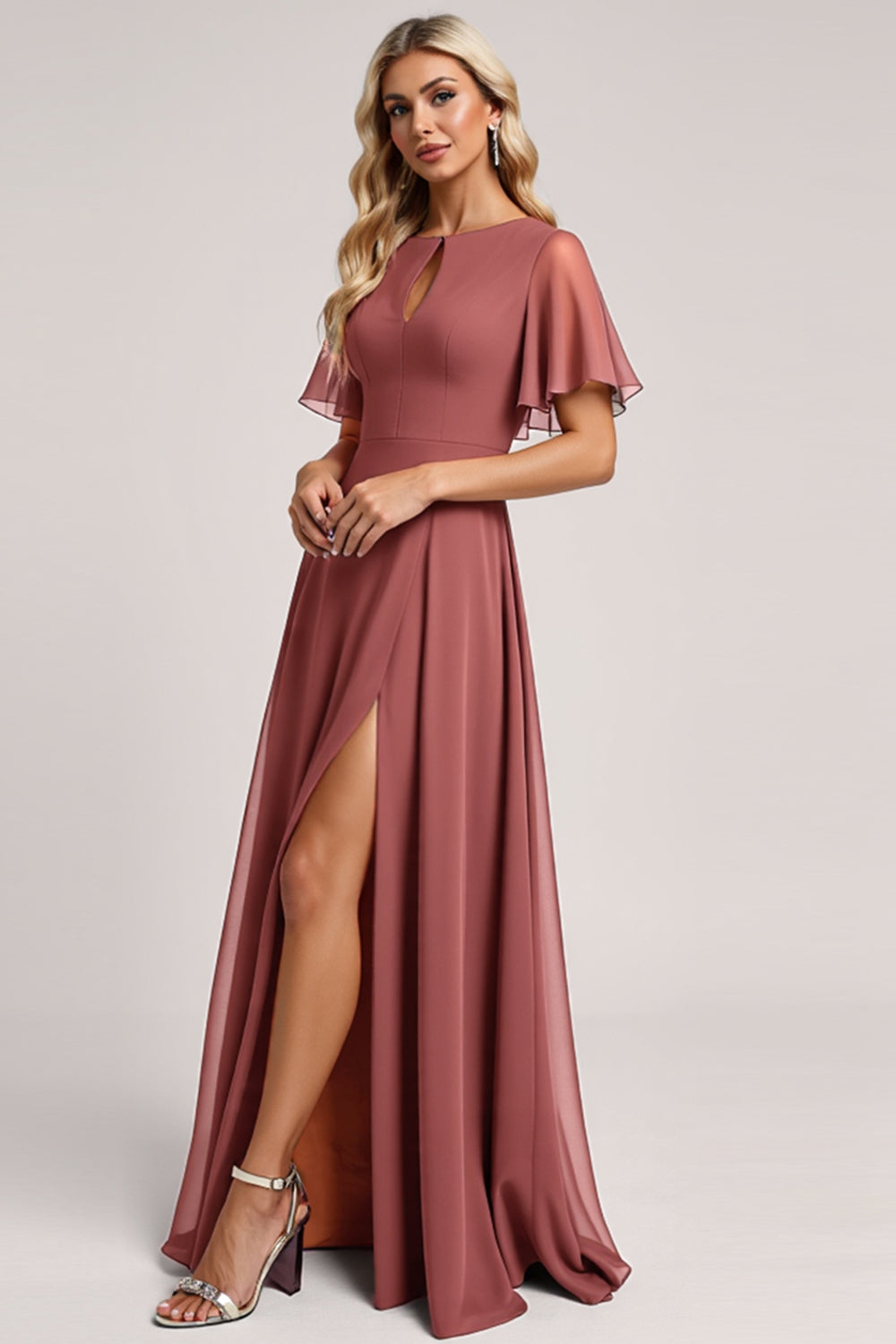 Vintage Mauve A Line Chiffon Bridesmaid Dress