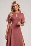 Vintage Mauve A Line Chiffon Bridesmaid Dress