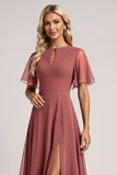 Vintage Mauve A Line Chiffon Bridesmaid Dress