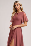 Vintage Mauve A Line Chiffon Bridesmaid Dress