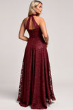 Halter Cabernet A Line Lace Bridesmaid Dress